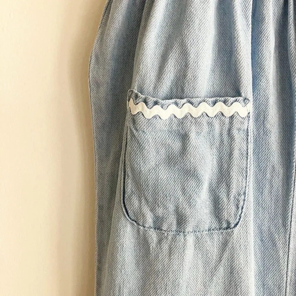 Old Navy Chambray Jumpsuit Baby Girl 18-24M Blue Sleeveless Ric Rac 4th of July